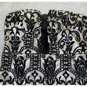 Greecian Formal Strapless Dress Womens 6 Ivory Black Velvet Lace Sequin Applique